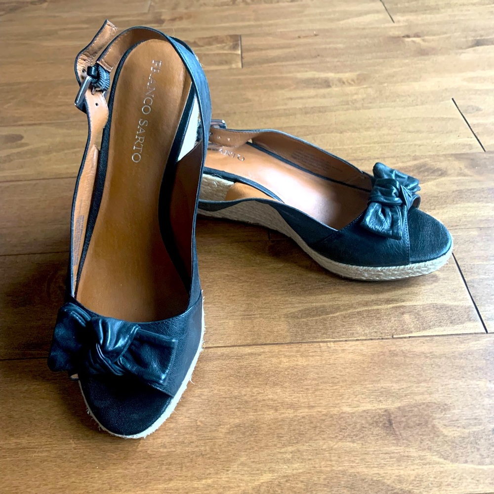 Franco Sarto Bow Peep-Toe Espadrille Wedge Sandals - Size 10